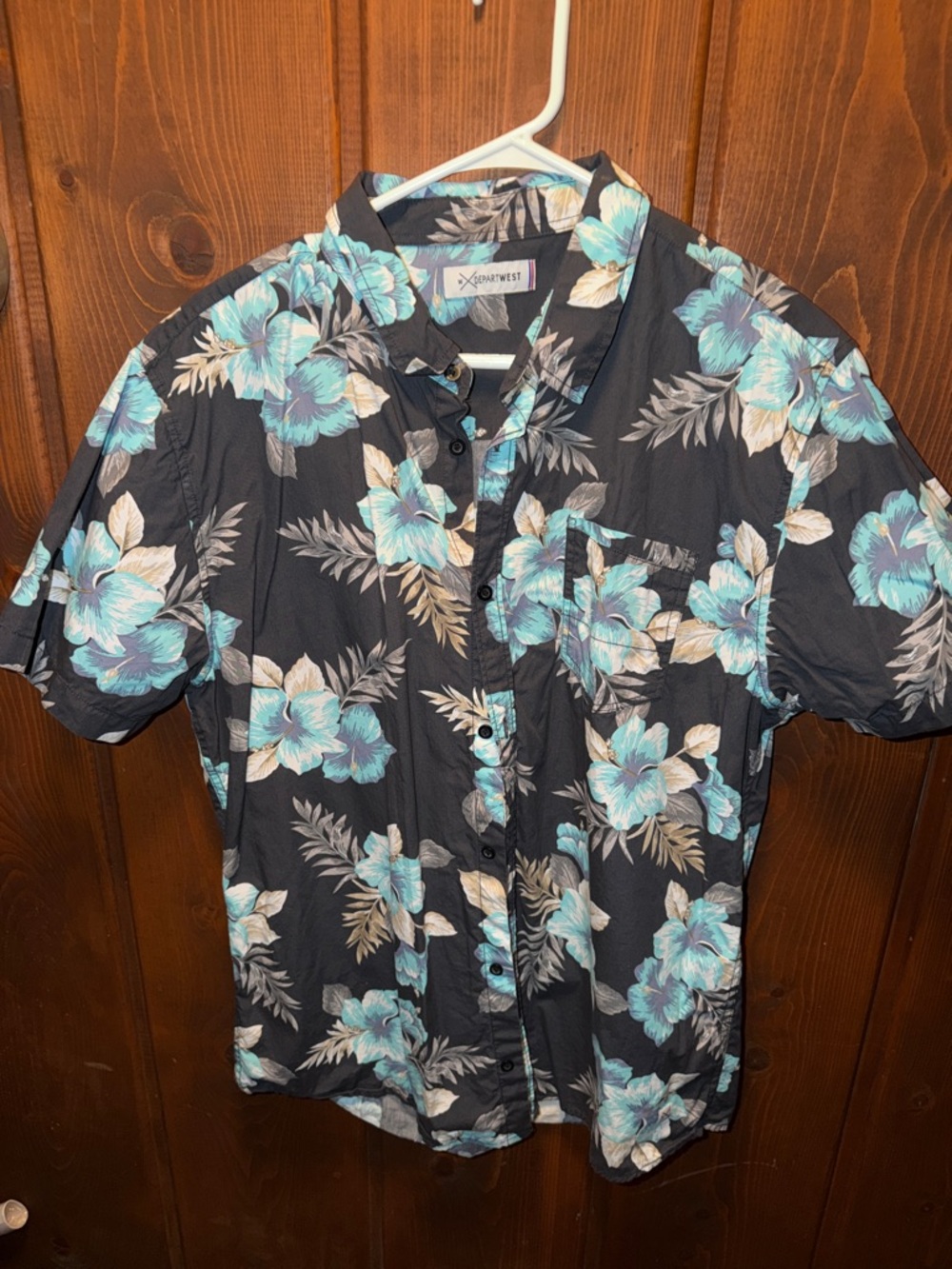 Departwest Boys XL Black Short-Sleeve Floral Button-Down Shirt - Teal Bloom